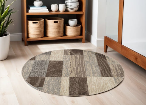 12' Beige Slate Gray And Brown Patchwork Runner Rug